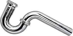 EZ-Fluid 1-1/4" x 1-1/2" Chrome Brass Bathroom Sink P-Trap Chock Neck w/Zinc Metal Nuts, for Lavatory Sink Waste Drain P-Trap Tubular Kit, Commercial Grade Under Sink Pipe
