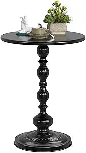 Simple Trending Small Side Table, Round Drink Table End Table, Sofa Table TV Tray Table, Pedestal Coffee Table for Living Room, Black