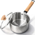 Tri-Ply Stainless Steel Saucepan with Lid, 1.8 Quart - Heavy-Gauge Hammered Exterior, Smooth Interior Milk Pot, Induction Ready Cookware for Ramen, Sauces, Noodles, Stay-Cool Wood Handle