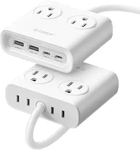 ORICO GaN 8-in-1 Power Strip with 4 AC Outlets, 2 USB-C 2 USB-A Ports