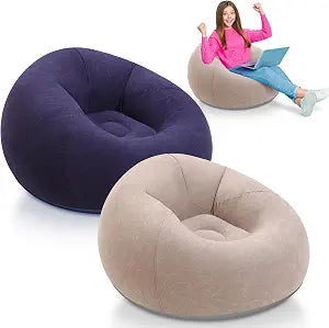 Lunmon 2 Pcs Bean Bag Chair Inflatable Lazy Sofa, Brown,Blue
