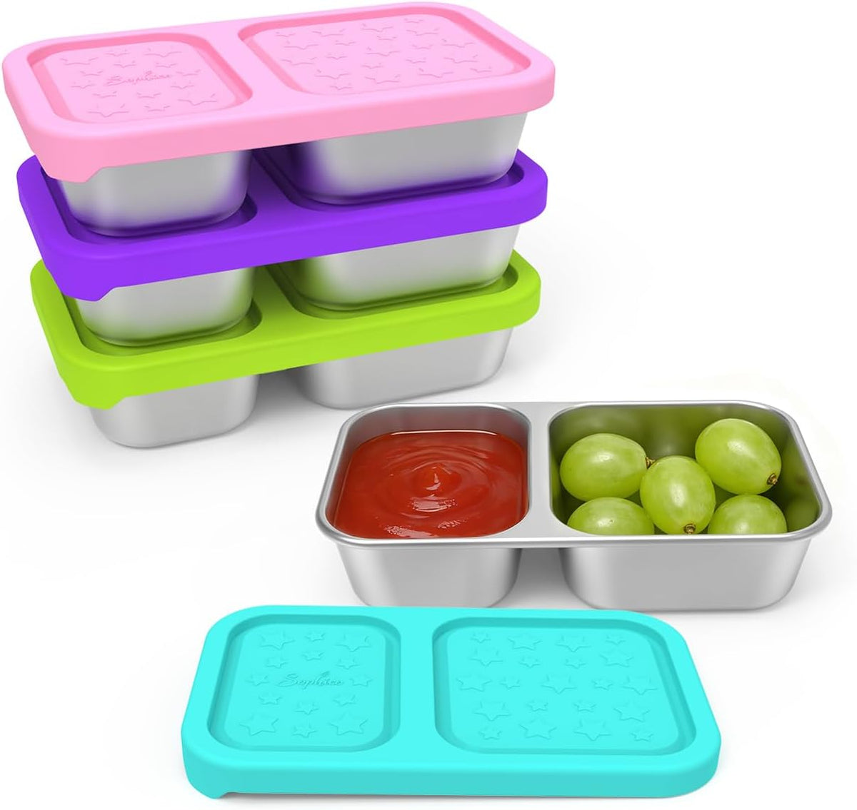 SOPHICO 2 compartment Reusable Kid Lunch Snack Containers with Silicone Lid