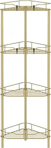 HuggieGems Metal Floor Standing Corner Shower Caddy, Gold, 4 Tier