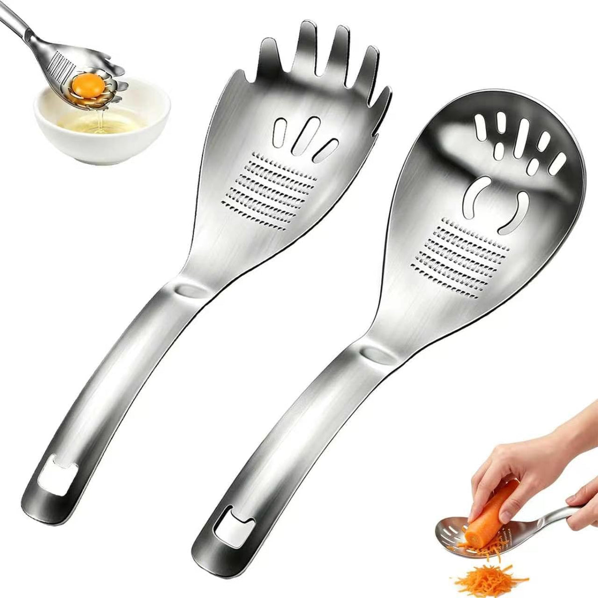 5-in-1 Stainless Steel Cooking Spoon,Egg Separator and Bottle Opener(A+B)
