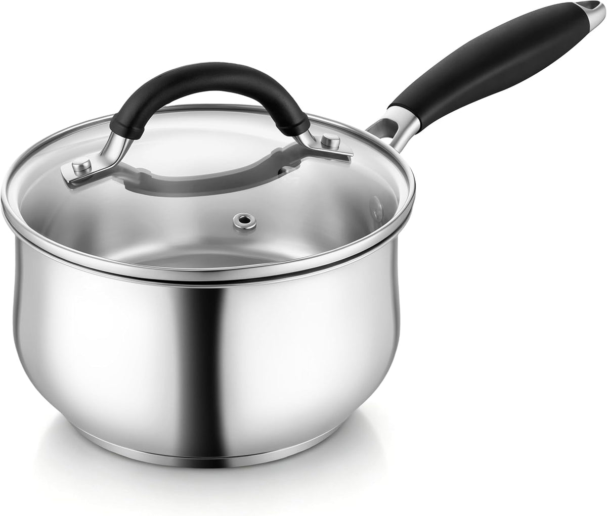 TeamFar Sauce Pan, 2 Quart Stainless Steel Saucepan with Lid