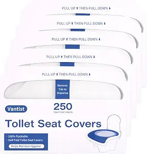 1250 Pcs (5 Packs of 250) Toilet Seat Covers Disposable Flushable