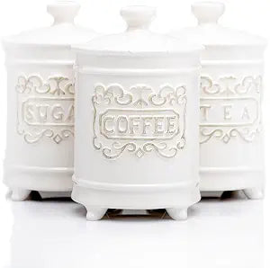 25DOL 3-Piece Ceramic Canister Set, 35 Oz Each, 6.5-Inch, Airtight Lids