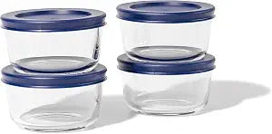 8-Piece Glass Food Storage Containers Set (4 Containers + 4 BPA-Free Lids) | 1-Cup, Leakproof | Microwave, Freezer, Oven & Dishwasher Safe | Ideal for Meal Prep & Pantry Organization, Blue
