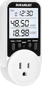 SURAIELEC Outlet Watt Meter, 90-250V Wide Range Power Meter Cost Calculator