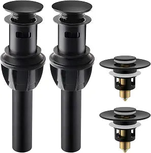 Hibbent 2 Pack Push and Seal Pop Up Drain Stopper with Overflow, with 2 Pack All Metal Universal Bathroom Sink Stopper, Matte Black