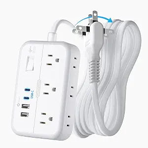 NTONPOWER 2 Prong Power Strip, 1875W/15A 2 Prong to 3 Prong Outlet Adapter, Power Strip with 4 USB Ports(2 USB C), 5 FT Rotating Flat Plug Extension Cord for Old House, Wall Mount