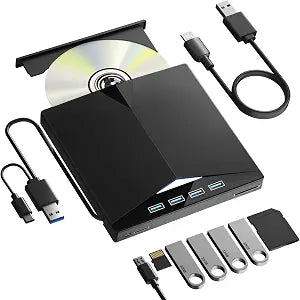 Yaeonku 7 in 1 CD DVD External Drive for Laptop, High Speed USB CD Drive