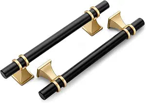 homdiy 10Pack 5 Inch Black and Gold Cabinet Handles, Cabinet Pulls for Kitchen Cabinets, Black and Gold Cabinet Pulls, Modern Dresser Pull with Matte Finish, Zinc Alloy Kitchen Cabinet Hardware