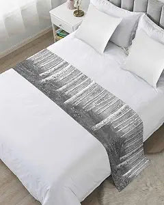 Grey Forest Tree Bed Runner Scarf Full Queen Size,Bed Throw Runners&Scarves for Twin Full Queen King Foot of Bed,Bedroom Hotel Wedding Room Decoration,Farmhouse Country Nature Scenic Painting 83"x20"