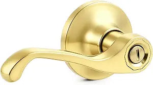 Probrico Scroll Privacy Door Lever, Gold Door Handle Interior, Reversible for Left/Right Handed Door, Polished Brass Door Handle for Bedroom & Bathroom, Keyless with Lock, 2026 NEW