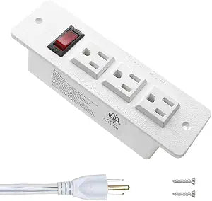 Recessed Power Strip Countertop Power Grommet Desk Mountable Power Strip Behind Drawer Outlets for Cabinet Sofa Shelf UL/ETL Certificated White