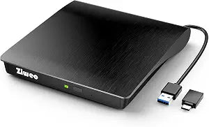 Ziweo External CD DVD Drive, Portable USB 3.0 Type-C CD Burner CD +/-RW Drive DVD Player for ROM Rewriter Burner Compatible with Laptop Desktop PC Windows MacBook Linux Mac OS