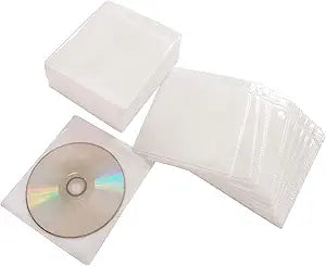 CD/DVD/BluRay Sleeves,Double-Sided Refill Plastic Sleeve for CD and DVD Storage Binders,100 Pack (White)