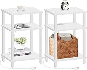 TUTOTAK Set of 2 End Table with Charging Station, 3-Tier Storage Shelf