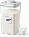POP Airtight Flour-Rice Food-Storage Container - 4L/4.2Qt Jar with Lid and 3.3Oz Scoop | BPA-Free | Can Hold 5lb of Flour or 5lb of Rice | Stackable and Durable