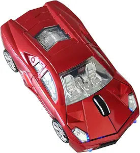 Wireless Mouse, Sports Car Mice with LED Headlights, USB Reciver, Wireless Car Shaped Mouse for Computers, Laptop, Mac (B-Red)