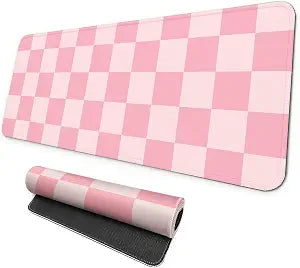 MAY FLOWER Gaming Mouse pad, Large Laptop Mousepad, Full Keyboard Mat, Long Computer Mouse Mat for Home and Office, Anti-Slip Rubber Base, 31.5 x 11.8 Inches (Pink Checkered)