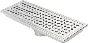 12 Inch Rectangular Shower Floor Drain, Detachable to Insert The Mesh Grille Cover, SUS304 Stainless Steel, Brushed Nickel