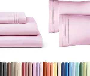 Pink 3-Piece Sheet Set & Pillowcase Bedding Bundle (Twin XL Size) - Complete Twin XL Sheet Set & 2 Pillowcases with Deep Pockets up to 16 inches - Hotel Luxury Quality - Soft, Breathable and Cooling