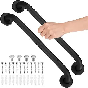 M METERXITY 2-Pack 16 Inch Anti Slip Grab Bars for Bathtubs and Showers, Stainless Steel Safety Shower Handle for Toilet/Seniors/Elderly Assist Bath Handle, Grab Bar for Bathroom [Black]