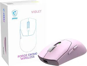 msi Forge GM340 W Violet Gaming Mouse, 12800 DPI, 50M+ Clicks Micro Switch, Optical Sensor, Ergonomic Ambitextrous Hand Design, RGB Light