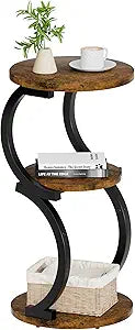 Small Side Table, 3-Tier Round End Table for Small Spaces, Rustic Brown