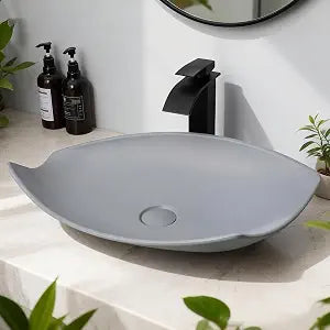 21 Inch Modern Grey Vessel Sink with Drain Stone Resin Bathroom Sink Bowl Small Vessel Sink Above Counter Sink Rectangular