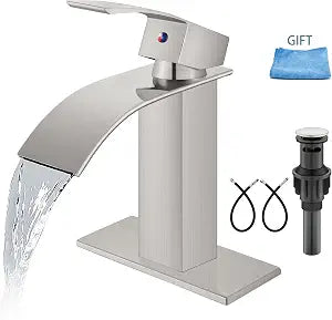 Aolemi Waterfall Bathroom Sink Faucet for 1 or 3 Hole Brushed Nickel