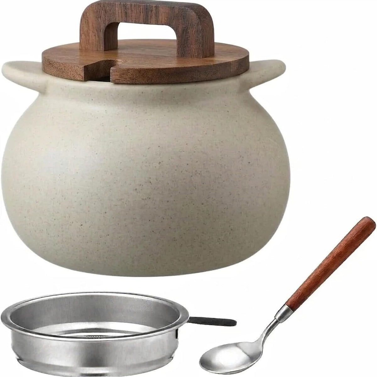 30 oz Ceramic Bacon Grease Container with Strainer and Spoon