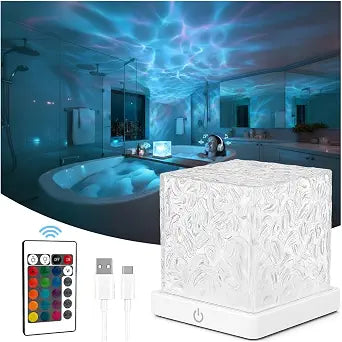 Rechargeable Shower Mood Light Cube, Ocean Wave Projector Lamp Cordless