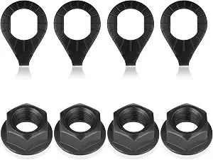 Bicycle Hub 3/8 Inch Black Flange Shaft Nut Kits, Bicycle Hub Flanged Axle Nut and Safety Washer Bicycles Wheel Axle Nuts with Front and Rear Bicycles Wheel Safety Washers, Black BicycleHub Parts