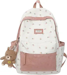 2026 Cute Preppy Bag Floral Printed Kawaii Backpack Cottagecore Aesthetic Backpack Laptop Daypack (Pink)