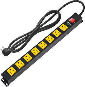 Metal 8 Outlet Mountable Power Strip with 1200J Surge Protector 6FT Cord