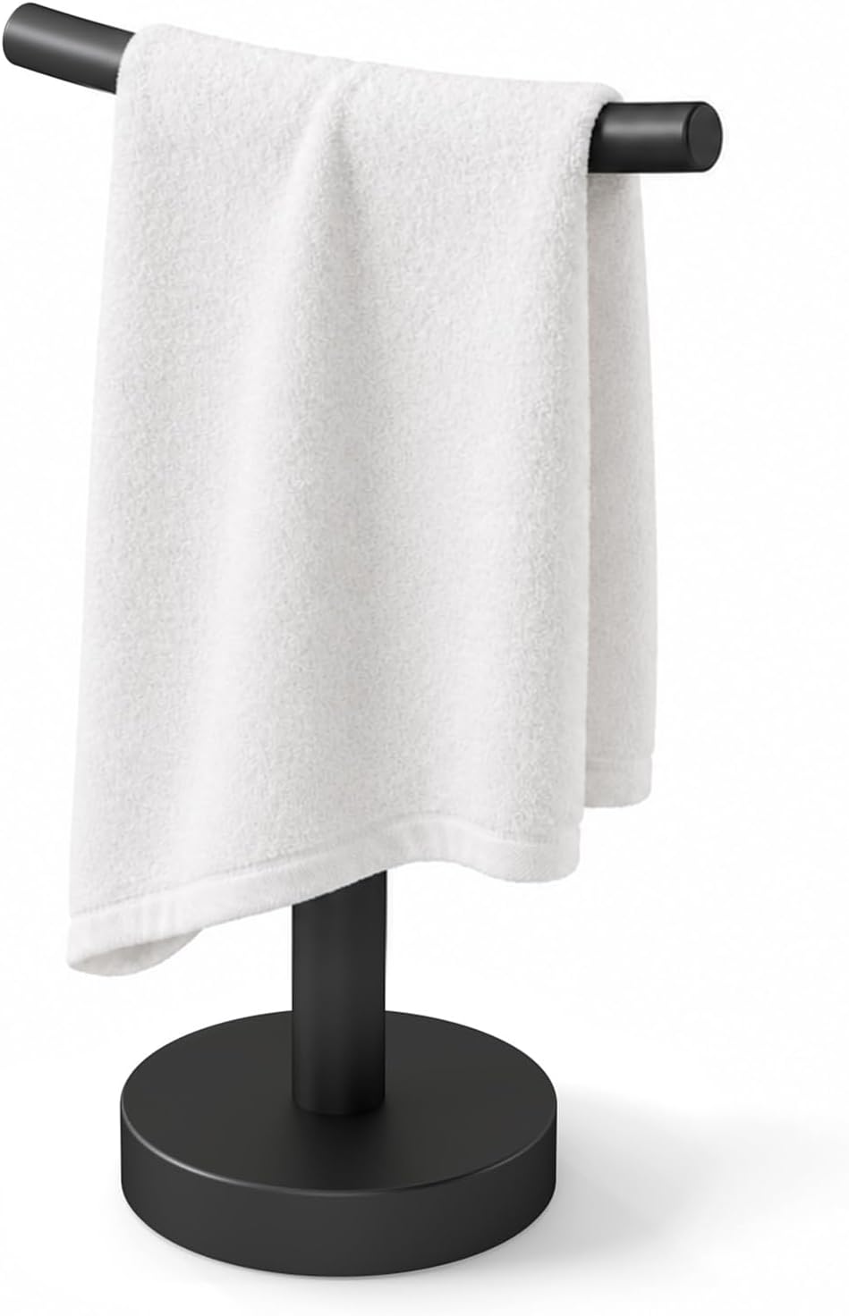 YUMORE Hand Towel Holder Stand for Bathroom & Kitchen, Freestanding T-Shape Towel Rack with Weighted Base, Matte Black
