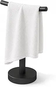 YUMORE Hand Towel Holder Stand for Bathroom & Kitchen, Freestanding T-Shape Towel Rack with Weighted Base, Matte Black
