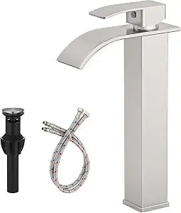 Brushed Nickel Bathroom Vessel Sink Faucet Modern Waterfall Vessel Faucet