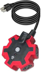 OSKOS 5-Outlet Power Hub with Circuit Breaker, Red/Black, ETL Listed, 6-Foot Power Cord