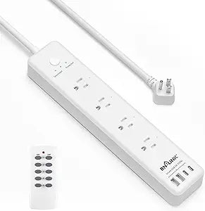 BN-LINK Remote Control Power Strip with 4 Independent Outlets, 4 USBs