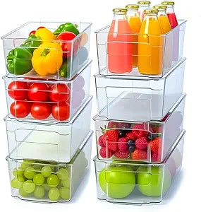 Utopia Home Plastic Stackable Storage Bins for Fridge, 8 Pack, Clear