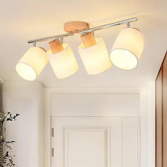 4-Light Track Lighting Kit Wooden Ceiling Spotlight Fabric Shades Rotatable