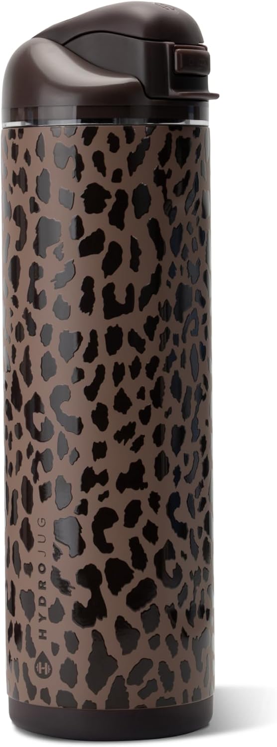 HydroJug Ease2o 24oz Insulated Water Bottle, Straw & Chug Lid, Brown Leopard