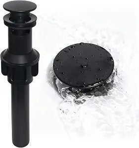 Pop-Up Drain Plug for Bathroom Sink (Without Overflow Device), Vanity Basin Drain Plug, Anti-Clog Drain Strainer, Matte Black