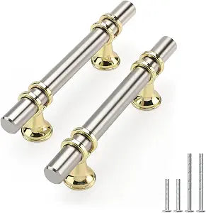 Rergy 10 Pack 3 Inch Hole Center Brushed Nickel and Gold Cabinet Pulls