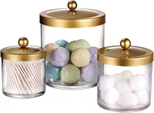 SheeChung 3Pack Large Plastic Apothecary Jars with Gold Metal Lids