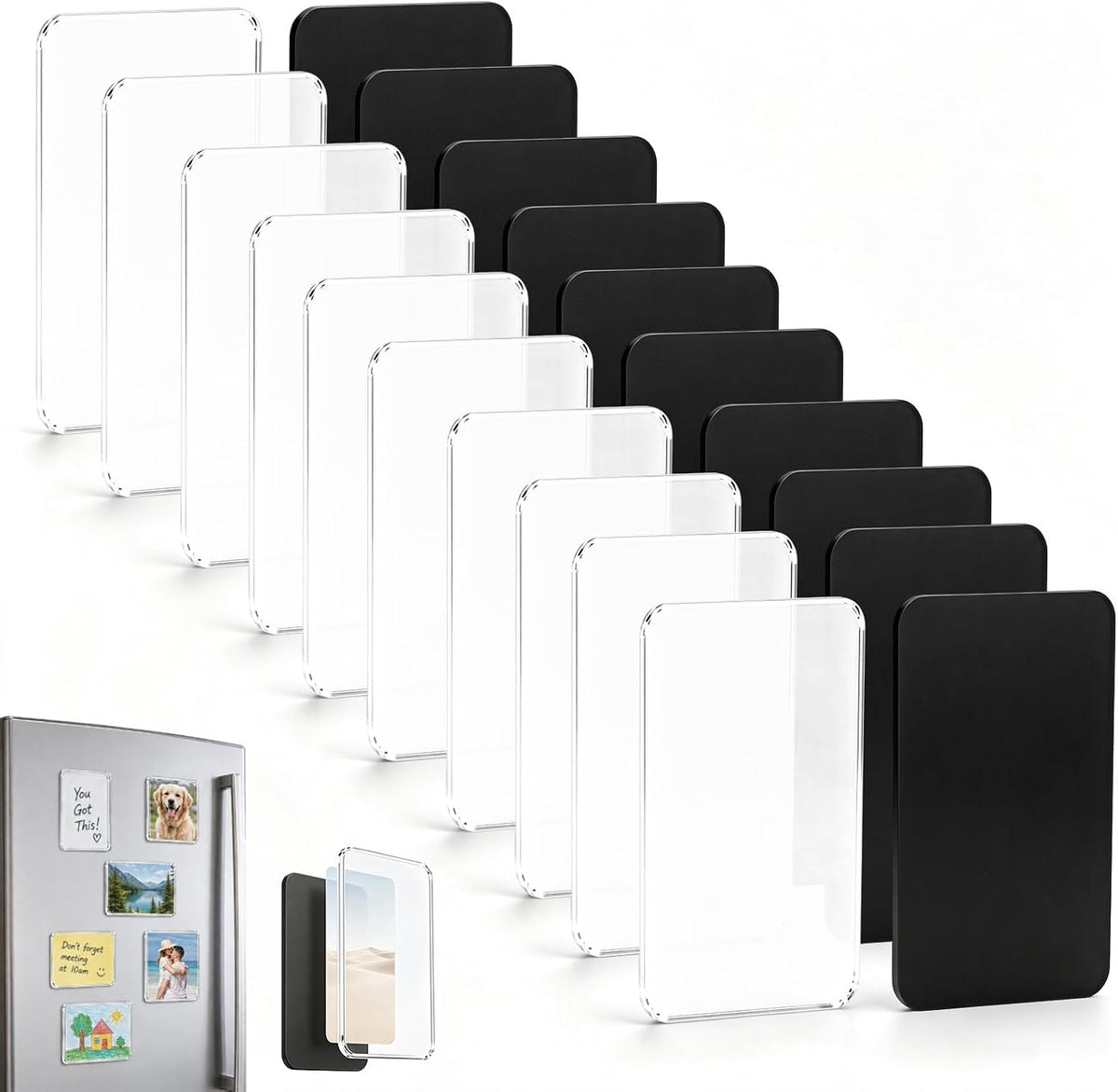 20PCS DIY Clear Acrylic Fridge Magnet Kit, 1.2x2in Rectangle Transparent Photo Magnet Blanks with Adhesive, Custom Picture Magnets for Refrigerator Kitchen Office Classroom Decor